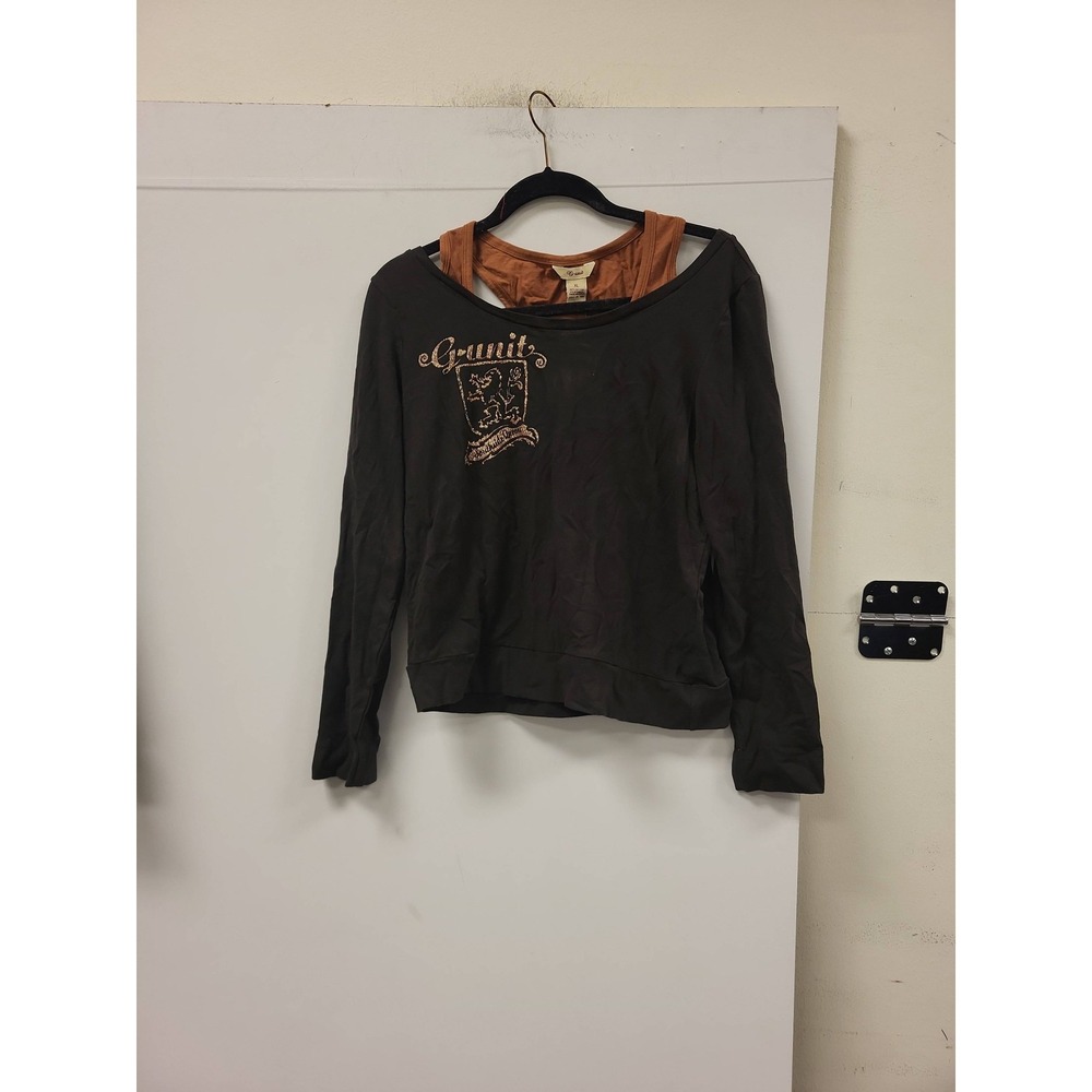 G Unit Top Brown Tank Black Long Sleeve Shirt‎ XL Womenswear Crossover Style
